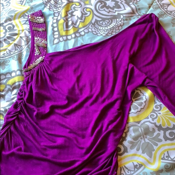 bebe Dresses & Skirts - BEBE Beaded & Ruched Dress